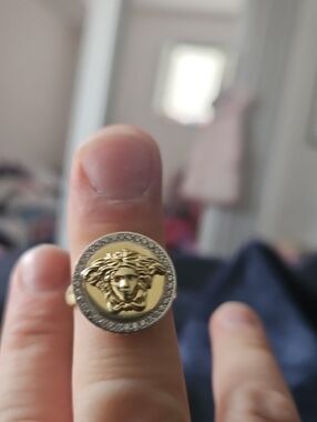 Versace 10k  Gold Medusa Ring with Crystal Border
